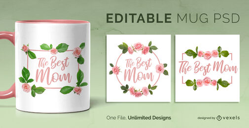 Modelo de caneca de caneca de rosas escalável