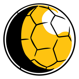 Ícone amarelo do equipamento do esporte da bola de futebol ou futebol