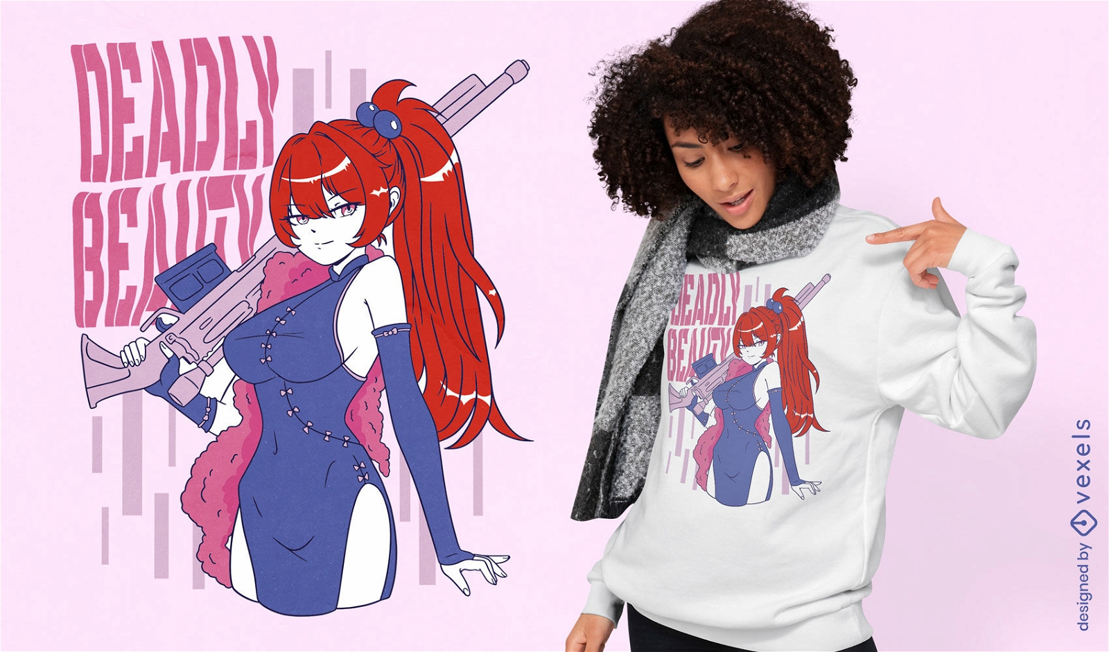 Garota de anime com design de camiseta de arma