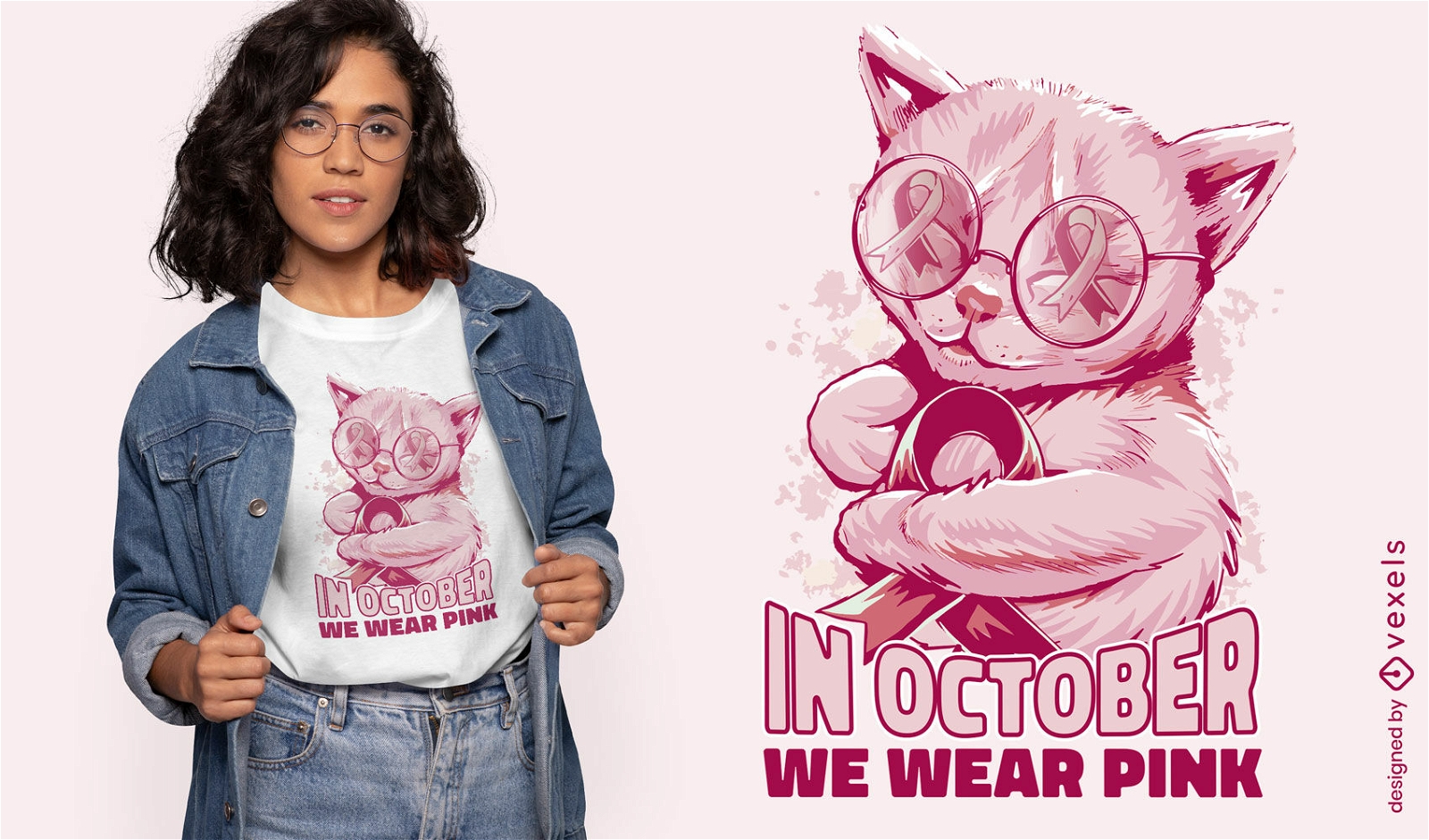 Diseño de camiseta de lazo rosa gato