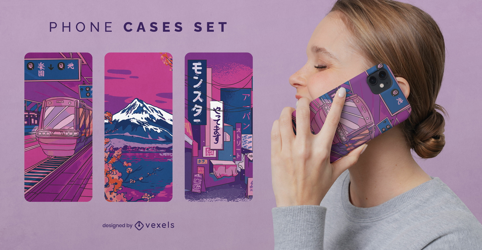 Set de fundas móviles con paisajes japoneses