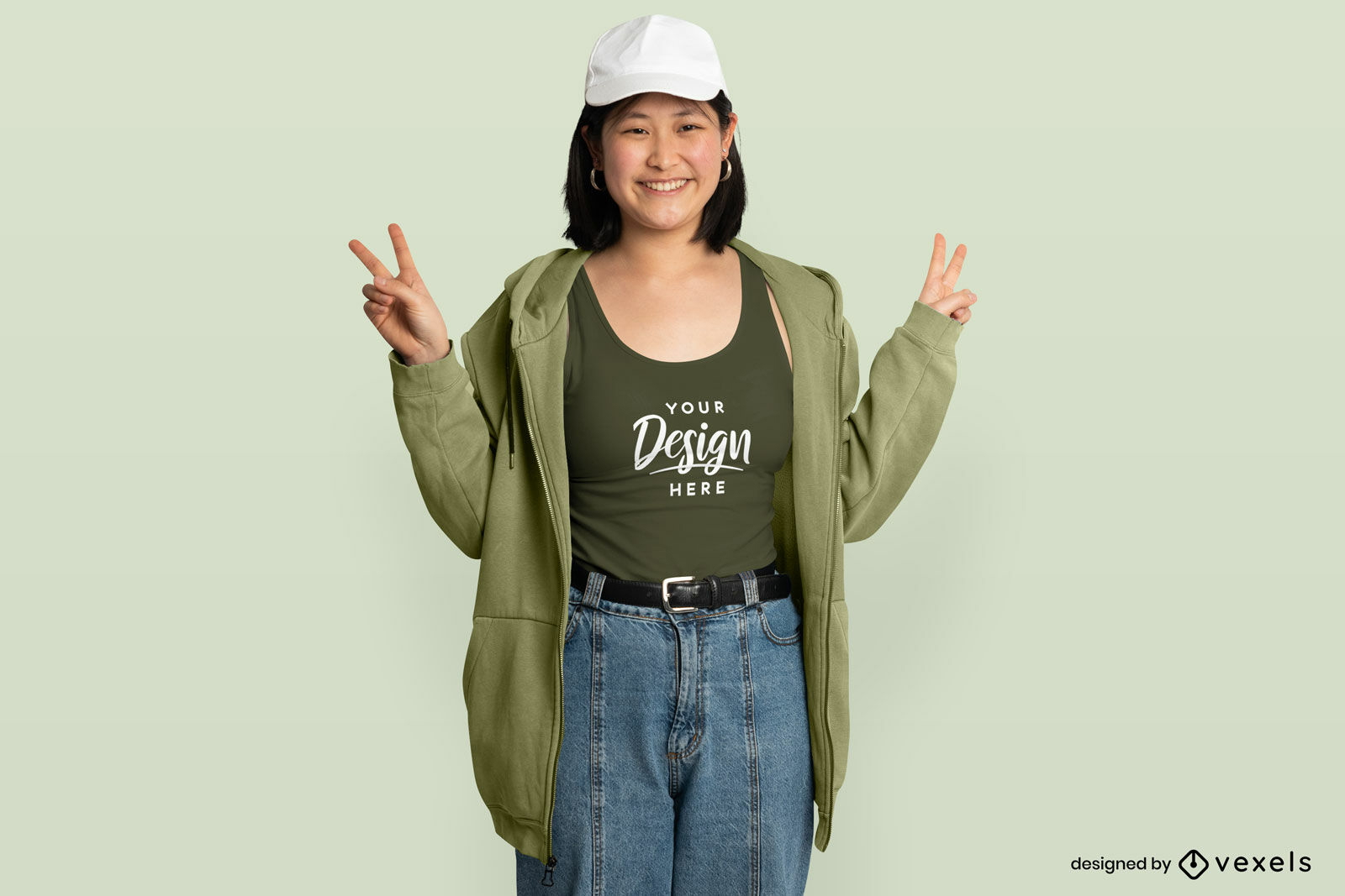 Asian girl smiling in tank top mockup