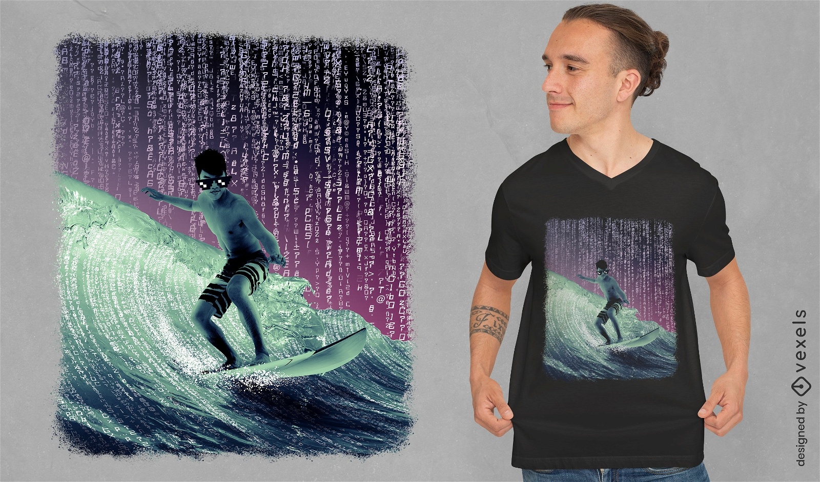 Codificando design de camiseta PSD de surfista