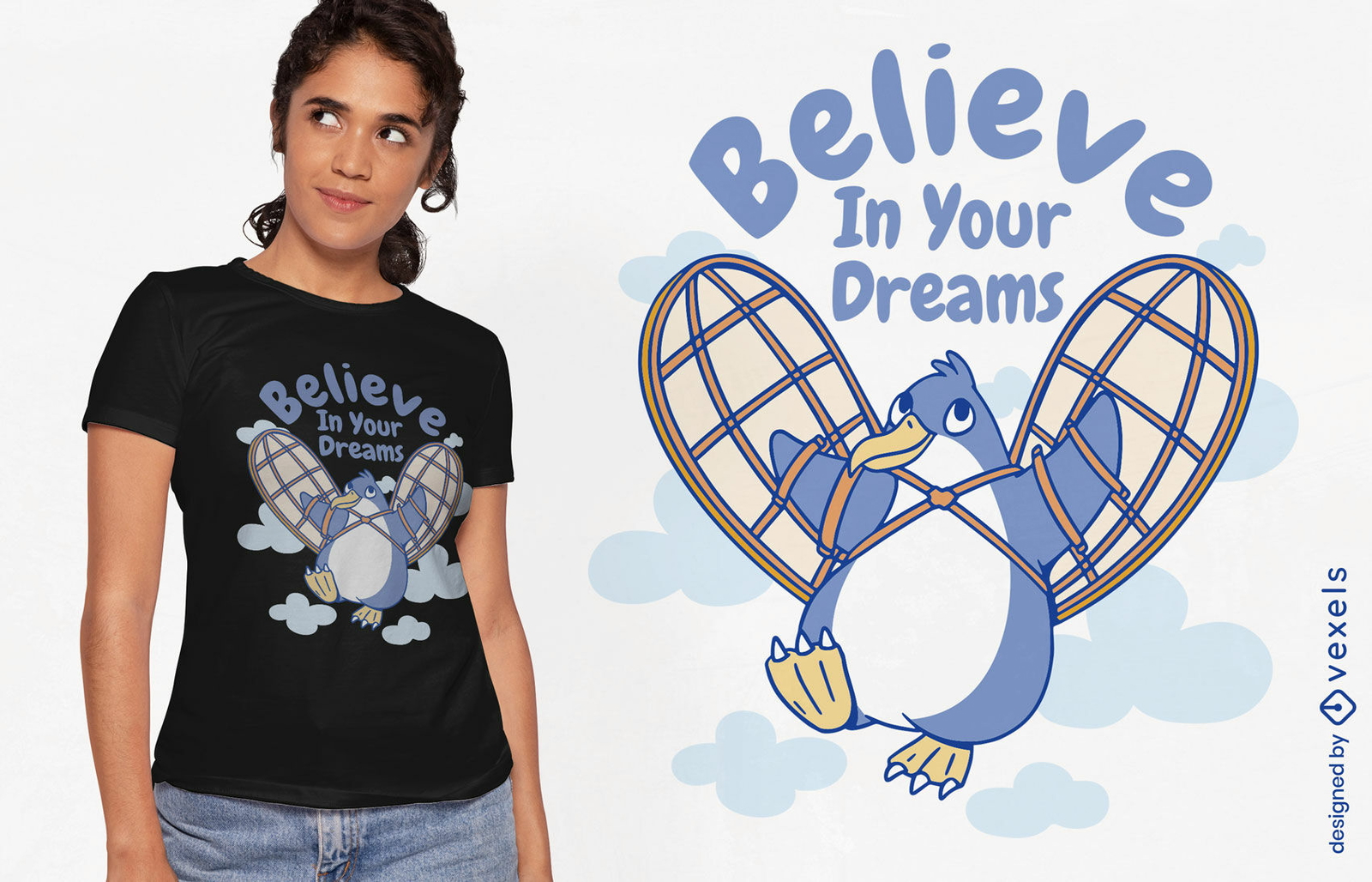 Cree en tus sueños divertido diseño de camiseta de pingüino