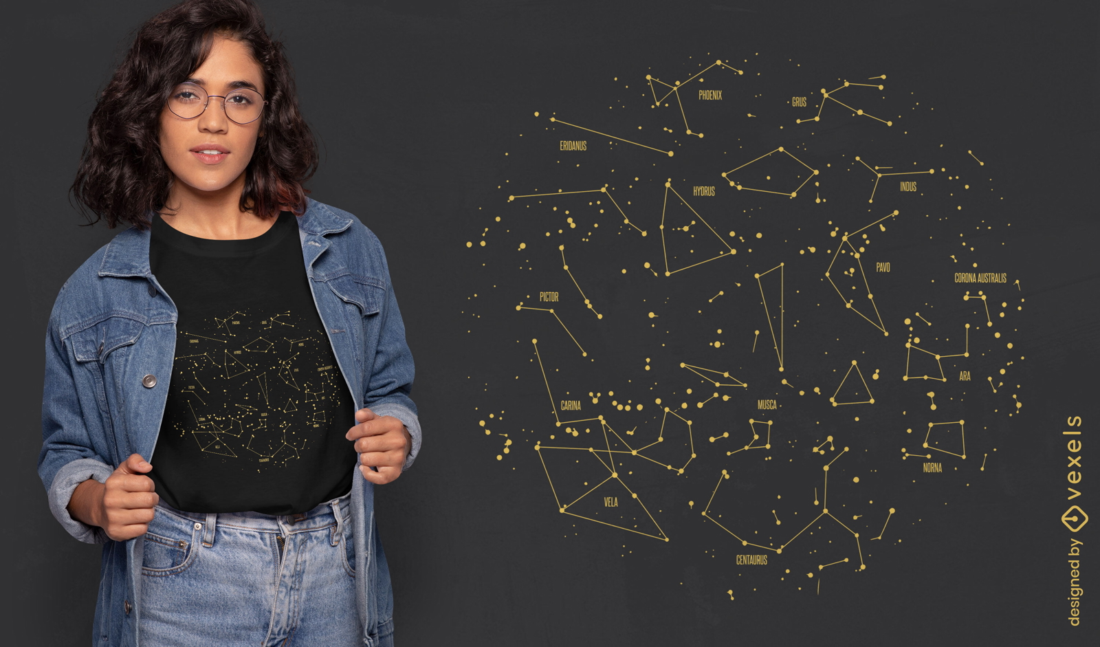 Design de camiseta de constela?es de estrelas do sul