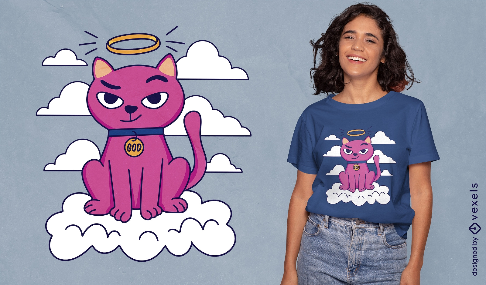 Design de camiseta de deus gato