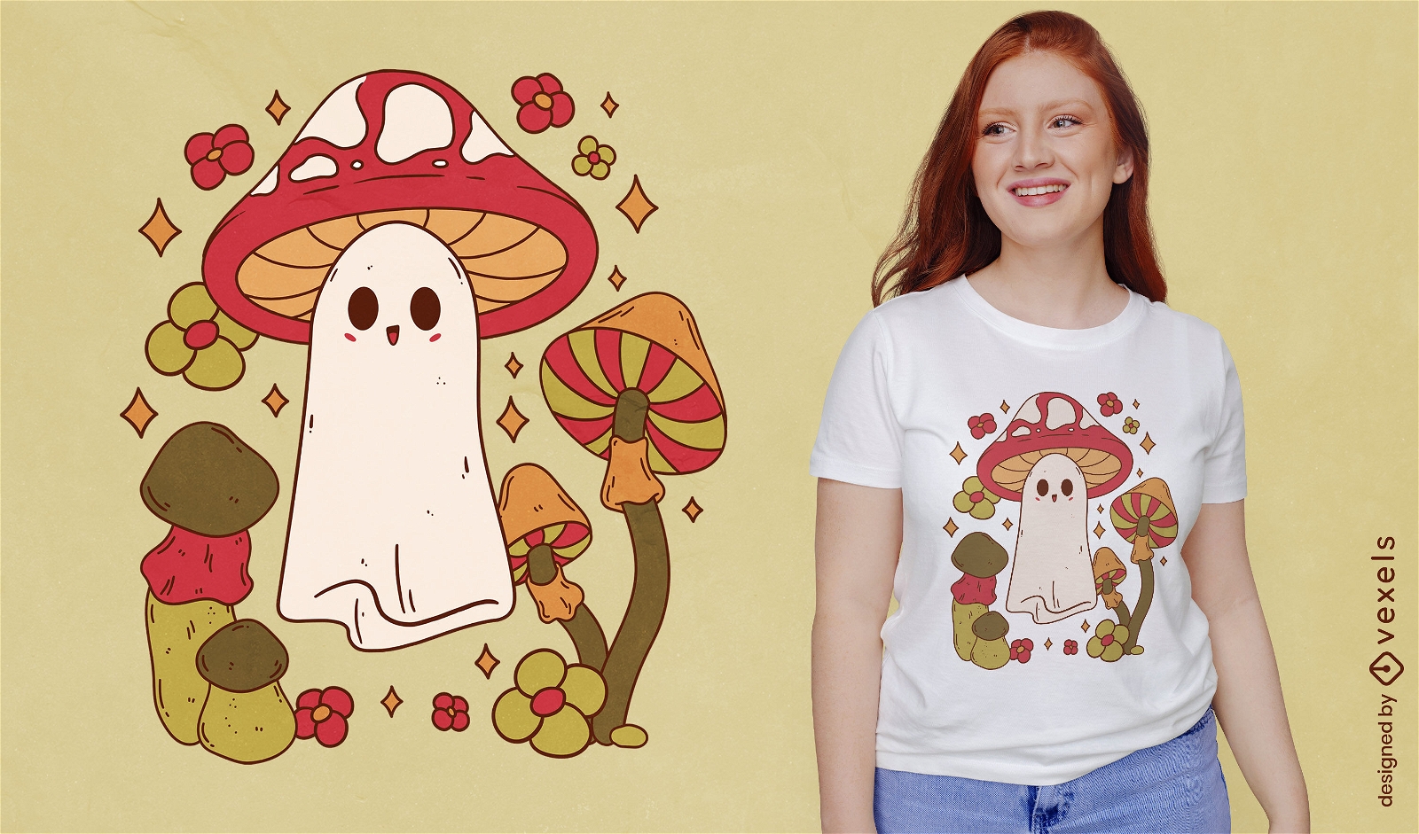 Design de camiseta de fantasma de cogumelo