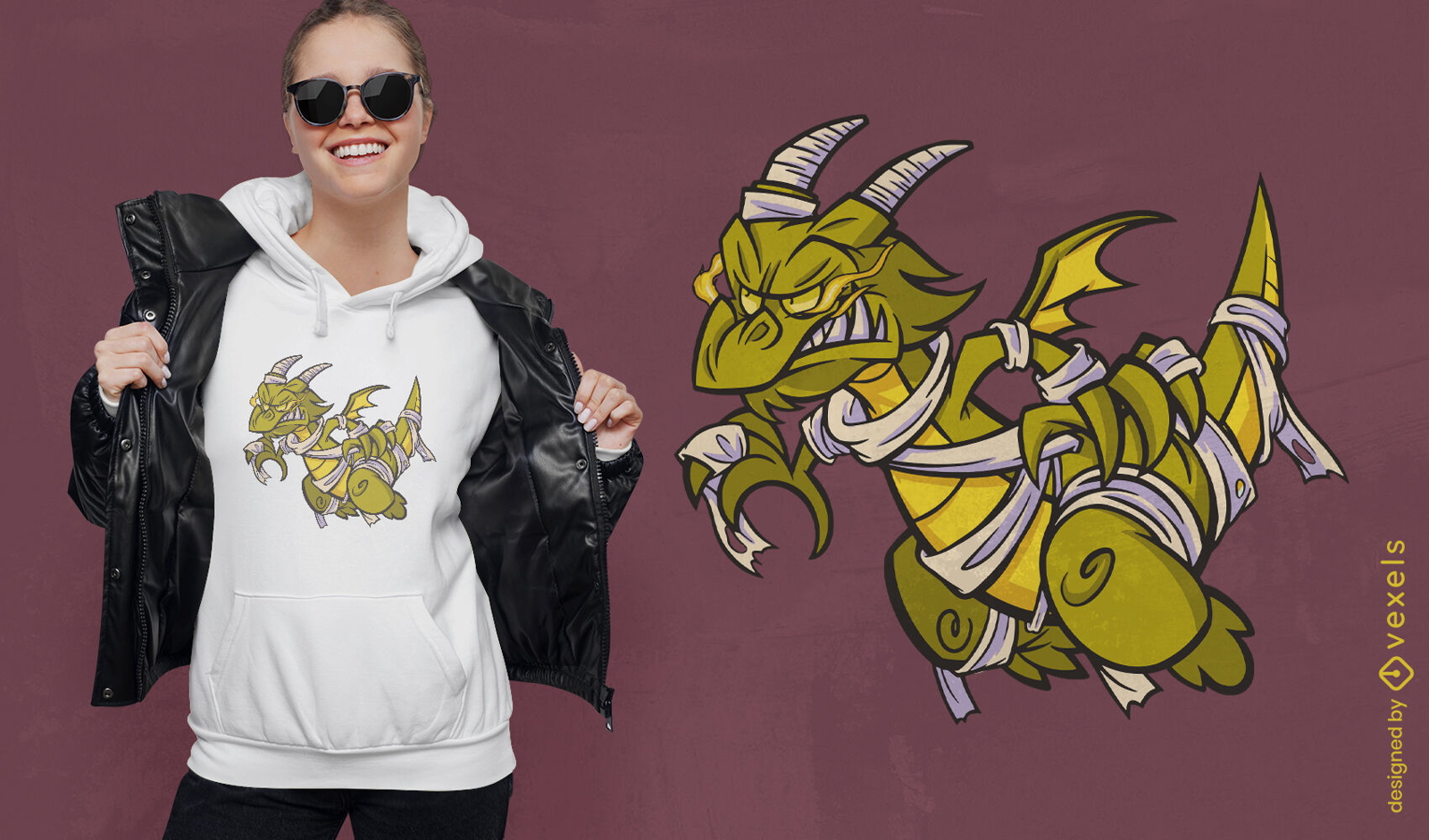 Diseño de camiseta de Halloween de dragón momia