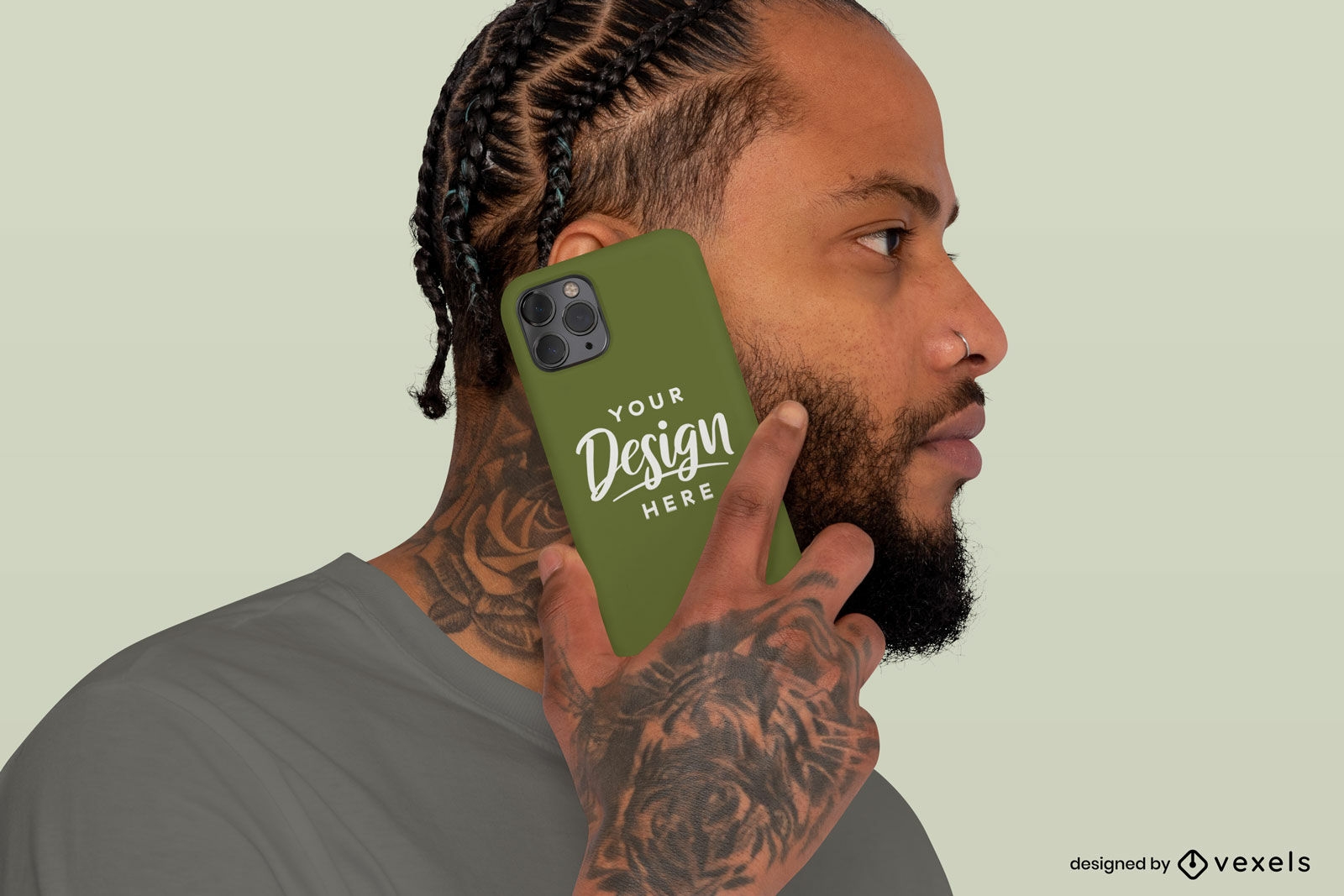 Black man with braids and phone case mockup