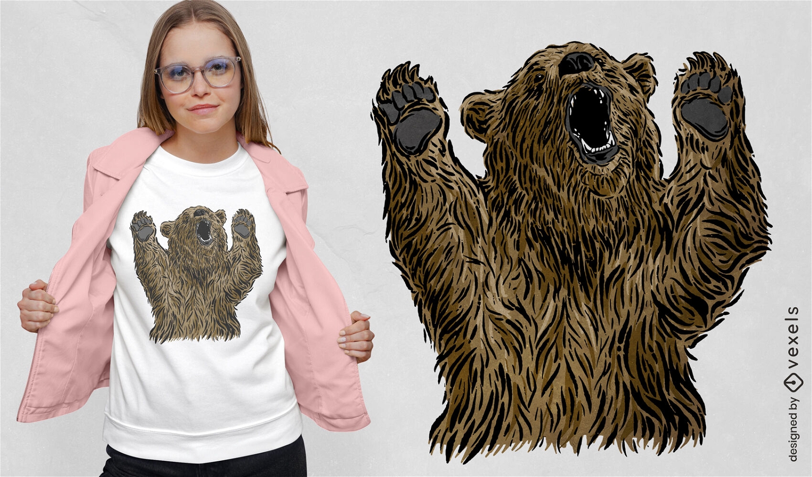 Design de camiseta de ataque de animais selvagens de urso pardo