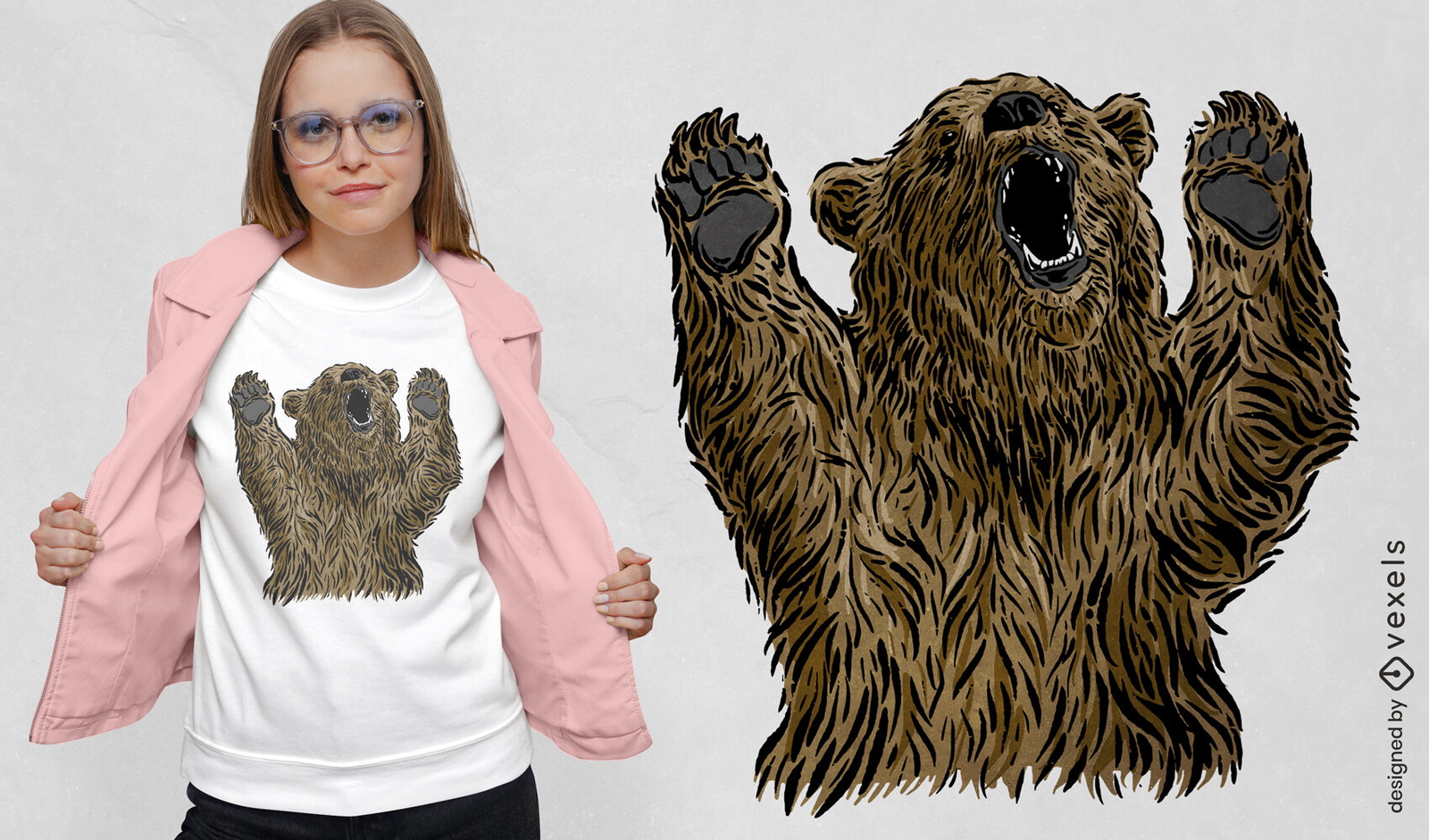 Diseño de camiseta de ataque de animal salvaje de oso pardo