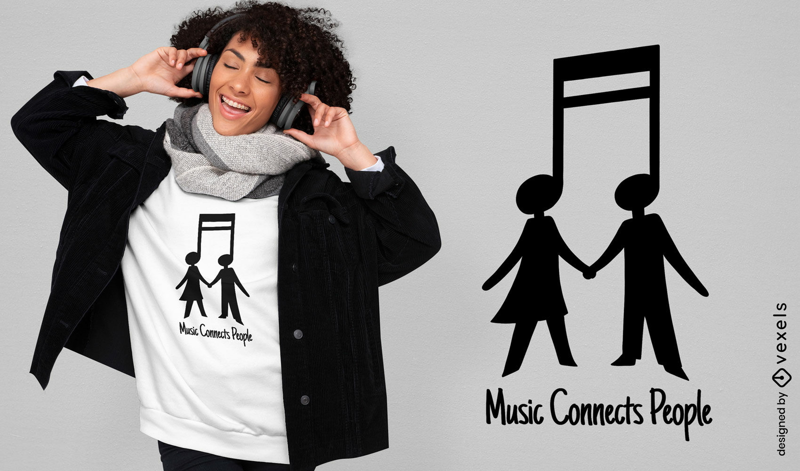 Strichmännchen mit Musiknoten-T-Shirt-Design