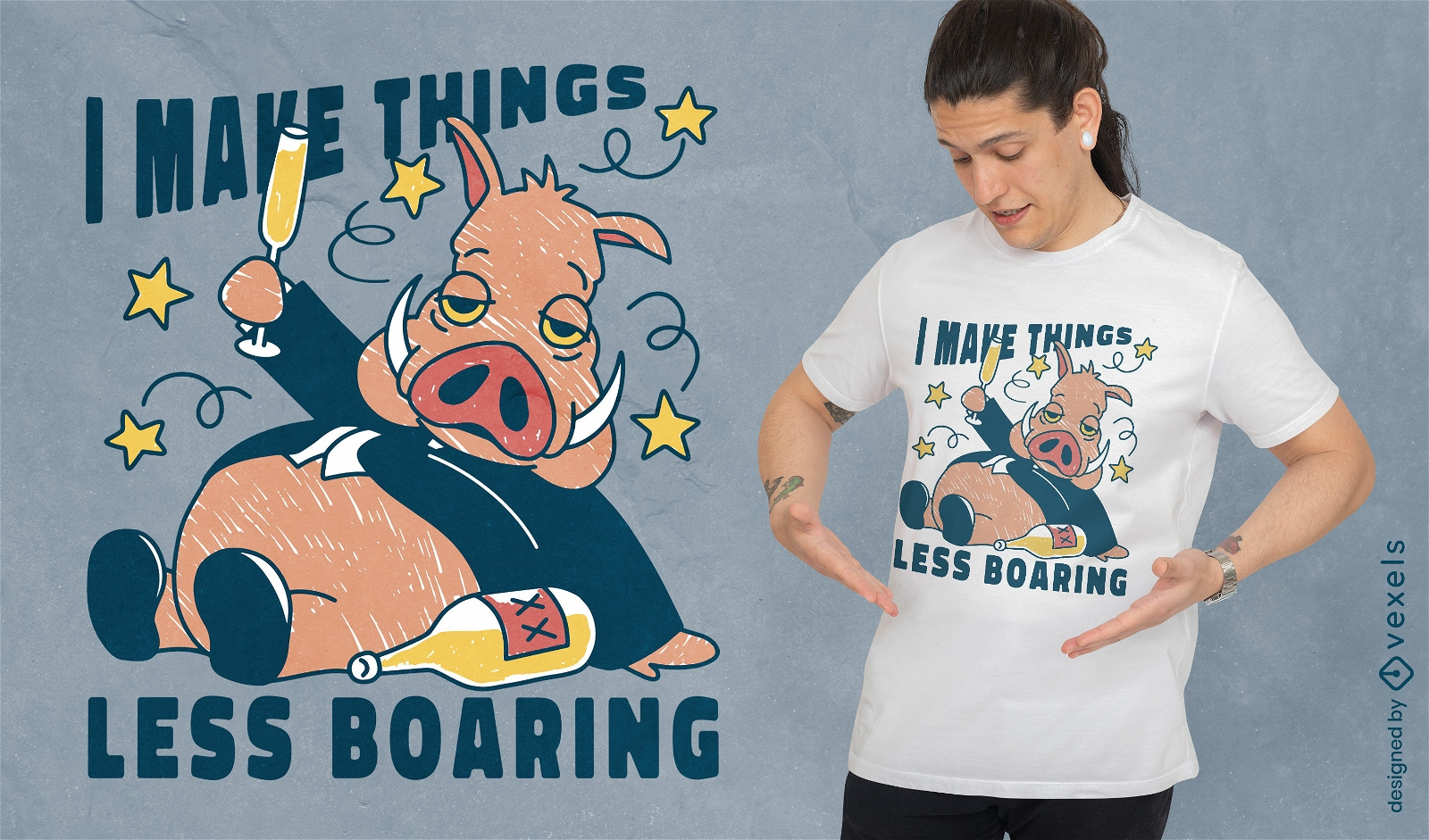 Make things less boaring drunk boar t-shirt design