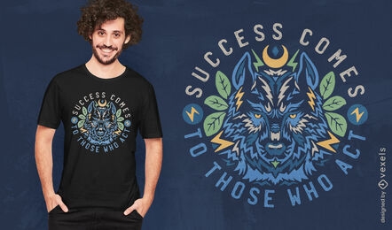 Diseño de camiseta de lobo de éxito y acción.