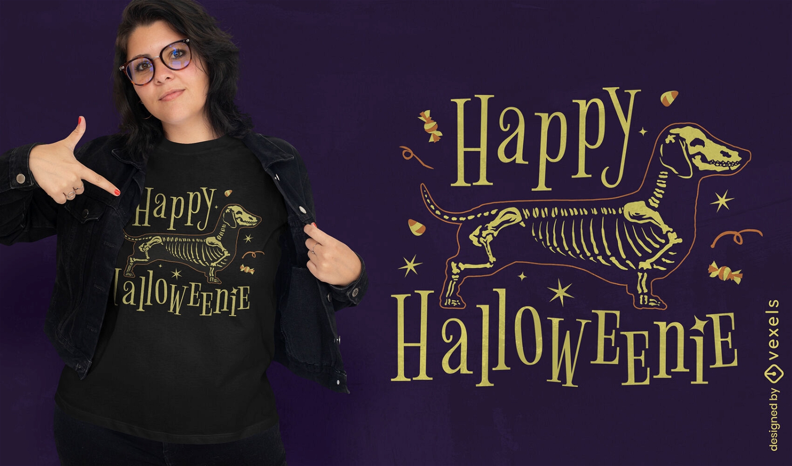 Daschund Hundeskelett Halloween T-Shirt Design