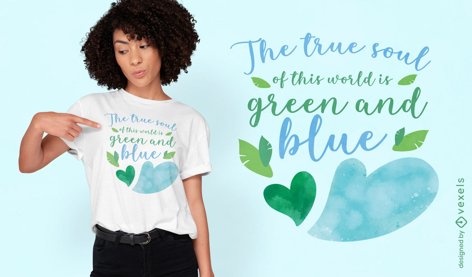 Blaues und grünes Aquarell-T-Shirt-Design