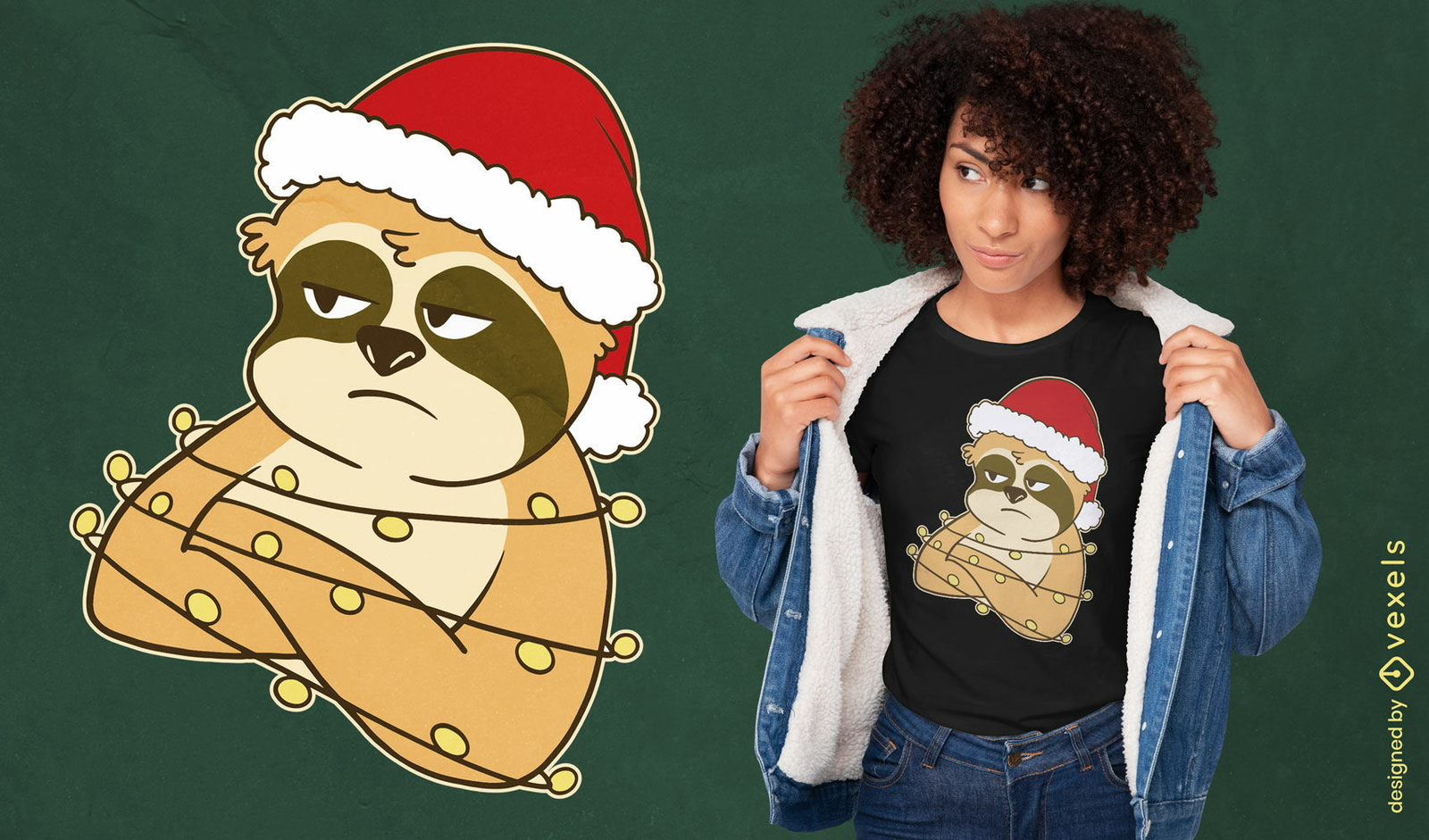 Diseño de camiseta de animal perezoso navideño.