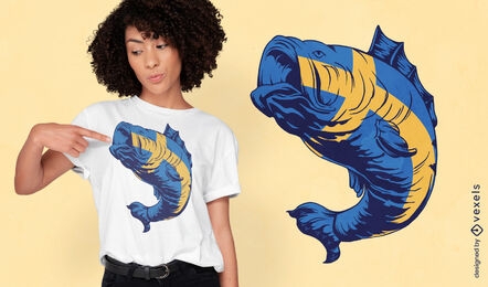 Fisch-T-Shirt-Design mit schwedischer Flagge