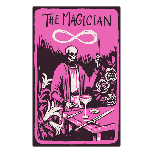 A carta do Mágico em um tarô com tema de esqueleto Desenho PNG