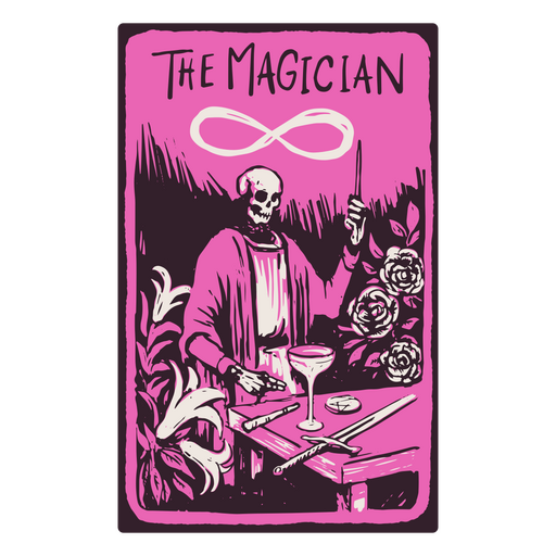 La carta del Mago en un tarot con temática de esqueletos Diseño PNG