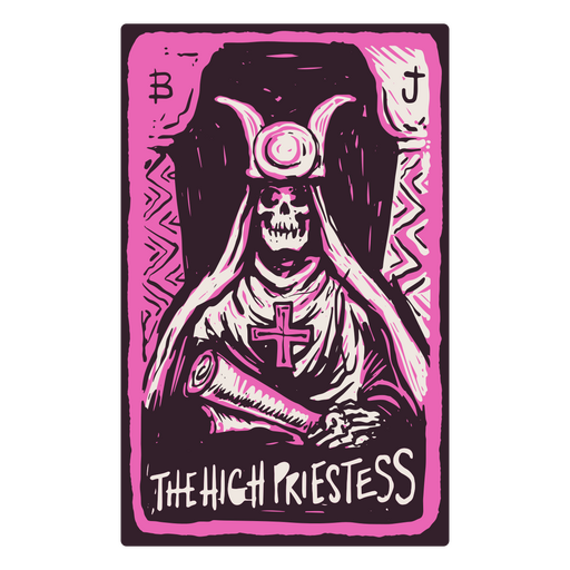 The High Priestess card in a skeleton-themed tarot PNG Design
