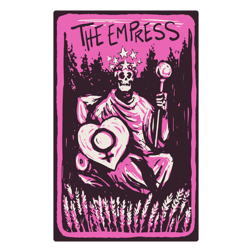 La carta de la Emperatriz en un tarot con temática de esqueletos Diseño PNG