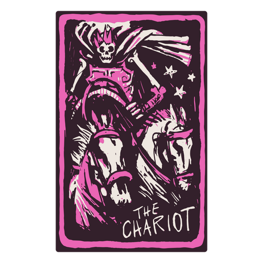 La carta Chariot en un tarot con temática de esqueletos Diseño PNG