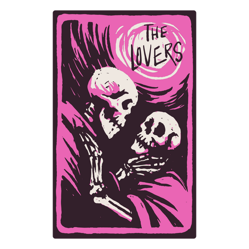 A carta dos Amantes em um tarô com tema de esqueleto Desenho PNG
