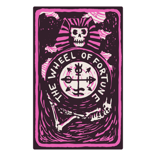 The Wheel of Fortune card in a skeleton-themed tarot PNG Design