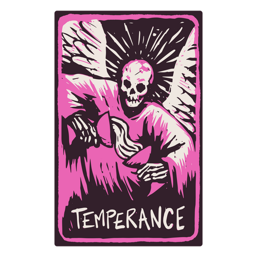 La carta de la Templanza en un tarot con temática de esqueletos Diseño PNG