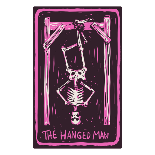 La carta del Colgado en un tarot con temática de esqueletos Diseño PNG