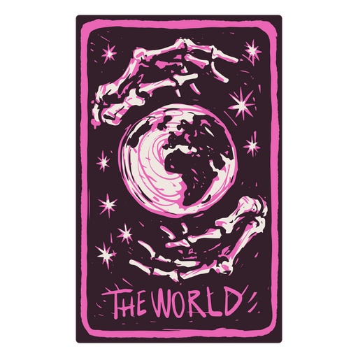 La carta del Mundo en un tarot con temática de esqueletos Diseño PNG