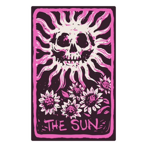 La carta del Sol en un tarot con temática de esqueletos Diseño PNG