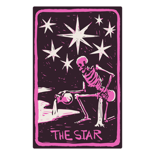 La carta de la Estrella en un tarot con temática de esqueletos Diseño PNG