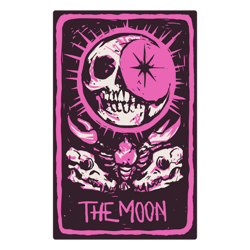 A carta da Lua em um tarô com tema de esqueleto Desenho PNG