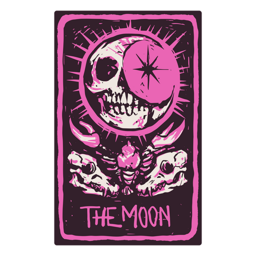 La carta de la Luna en un tarot con temática de esqueletos Diseño PNG