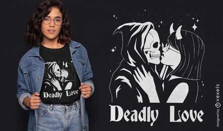 Woman kissing skeleton t-shirt design