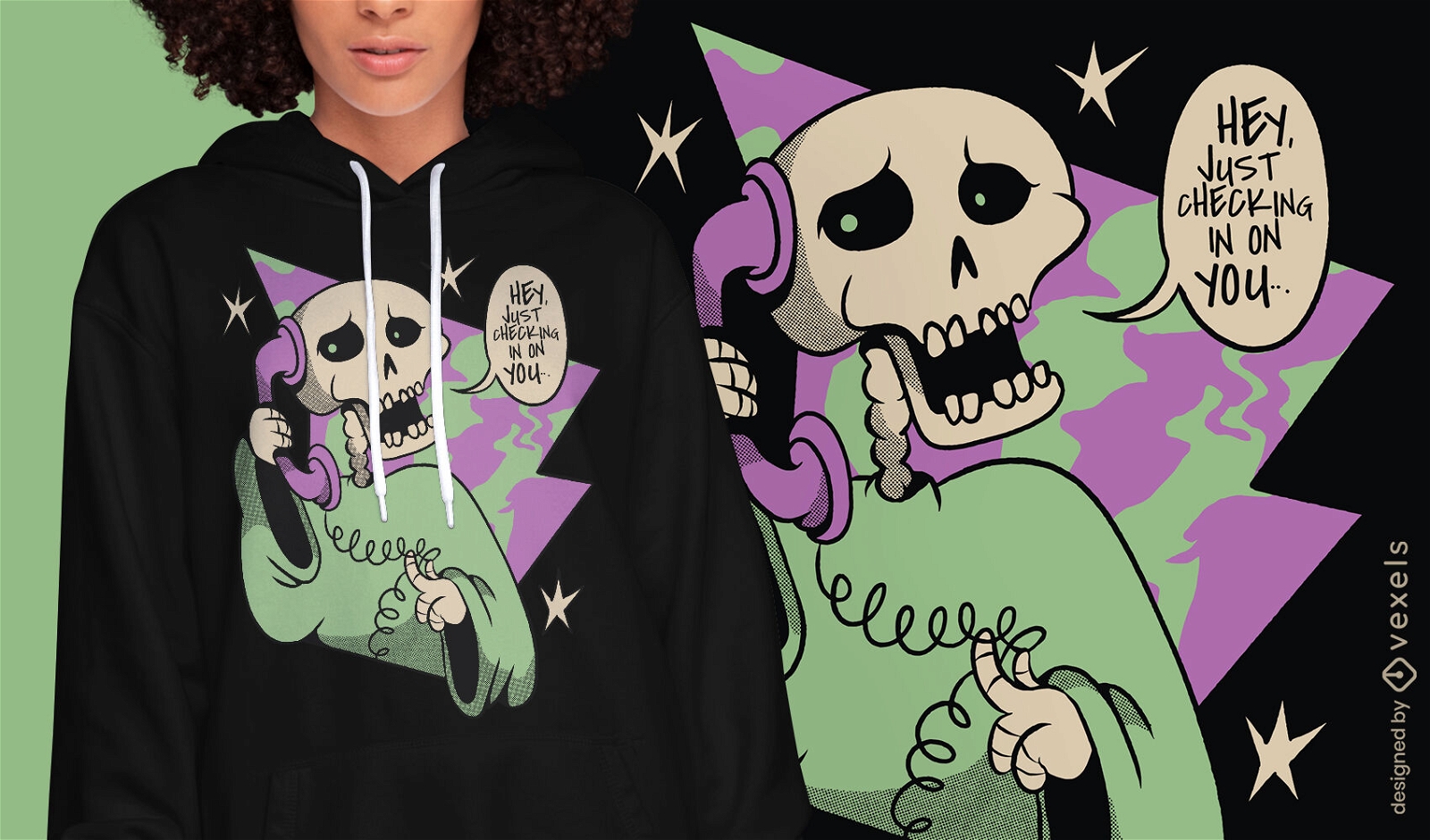 Supportive skeleton cartoon t-shirt design