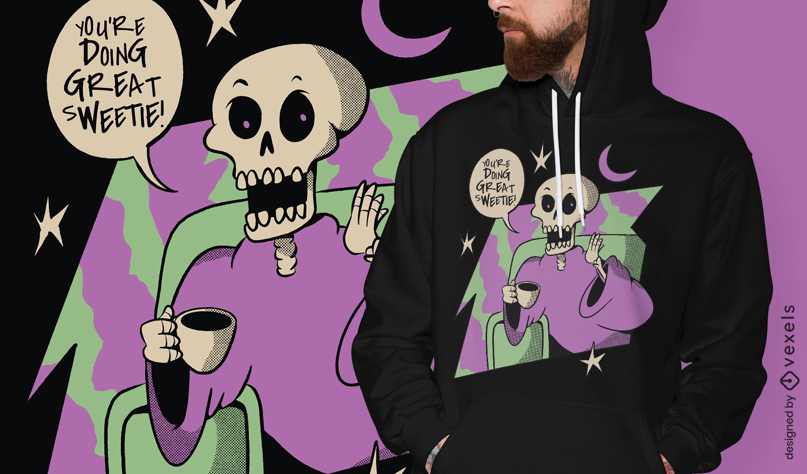 Motivational skeleton cartoon t-shirt design