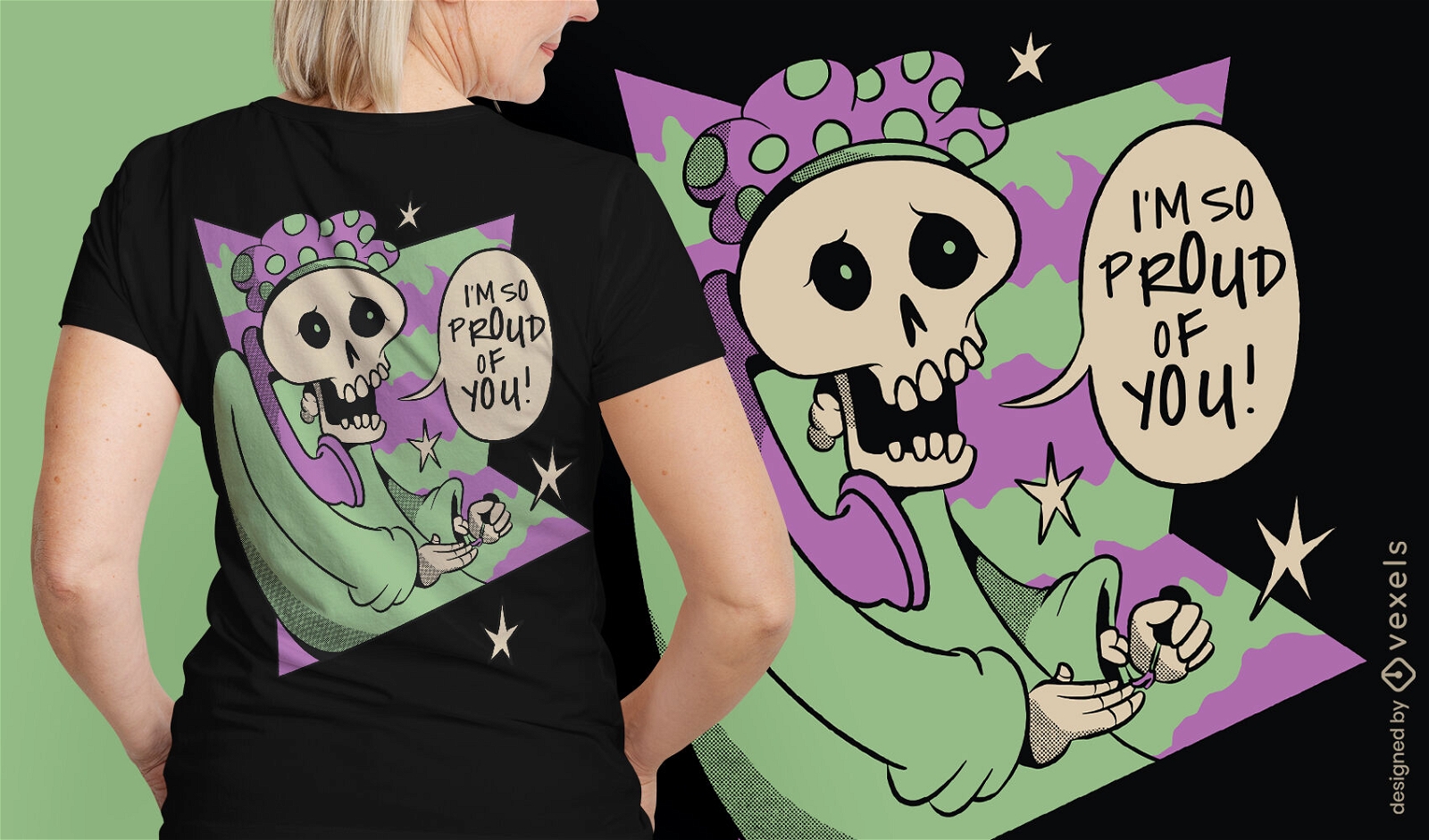 Diseño de camiseta de dibujos animados de esqueleto orgulloso