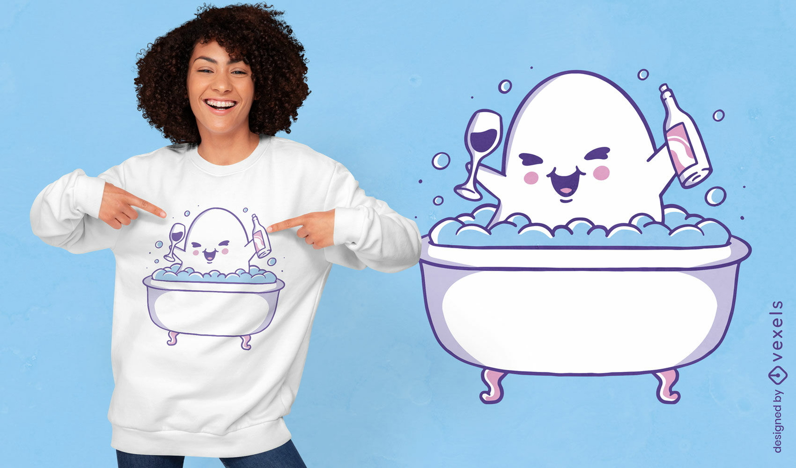 Fantasma bebendo vinho em design de camiseta de banheira