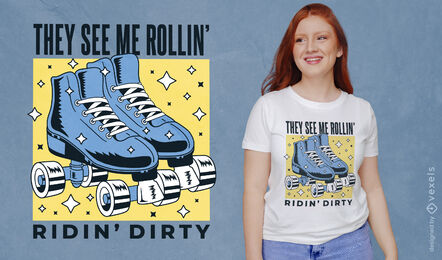 Glänzendes blaues Rollschuh-T-Shirt-Design