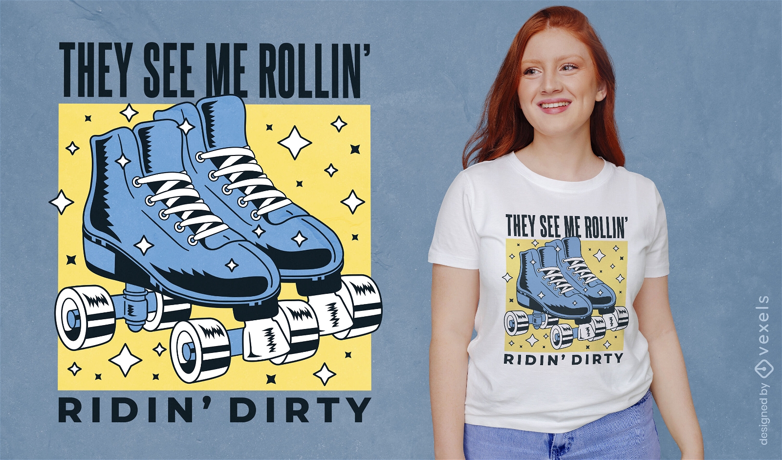 Shiny blue rollerskates t-shirt design