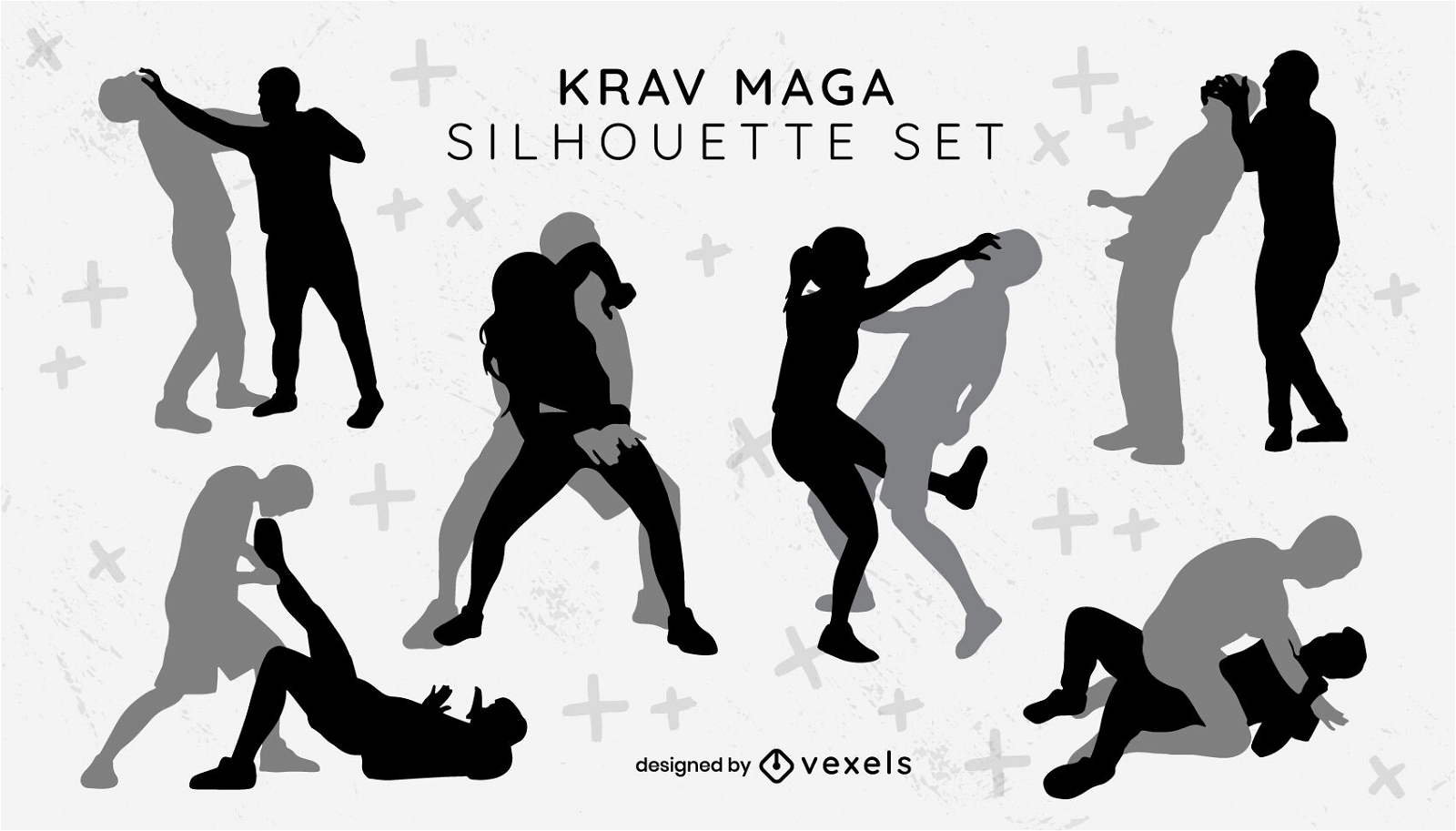 Vector set of martial arts people silhouette isolated on white