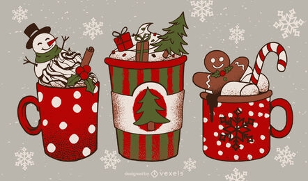 Christmas coffee cups winter holiday set