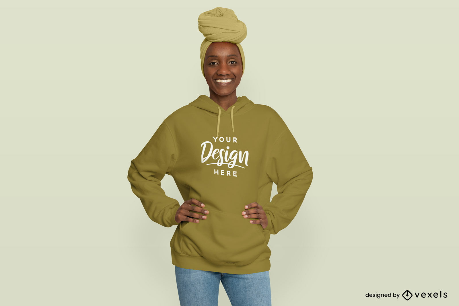 Maqueta de chica negra con pañuelo en la cabeza y sudadera con capucha