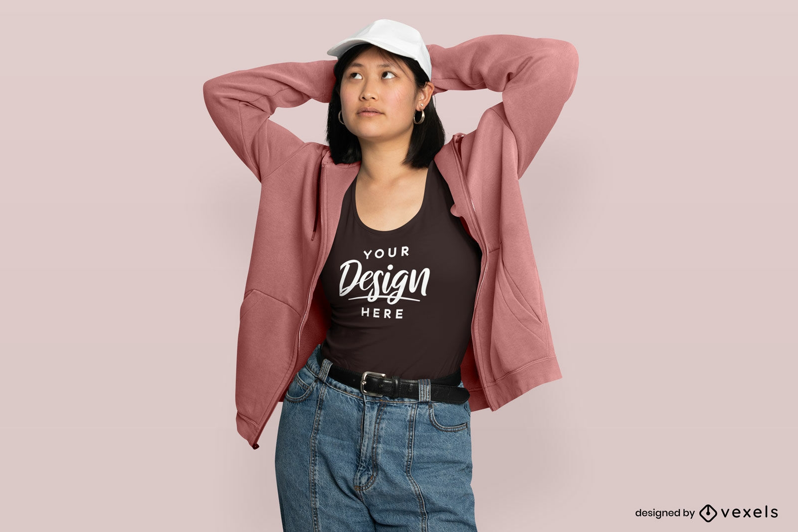 Asian girl with jacket and tank top mockup
