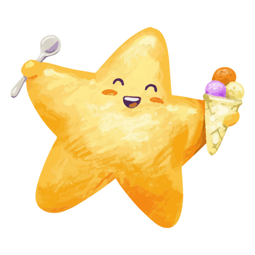 Cute star enjoying an ice cream cone PNG Design