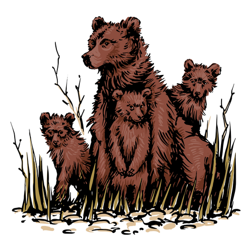 Família de ursos na floresta Desenho PNG