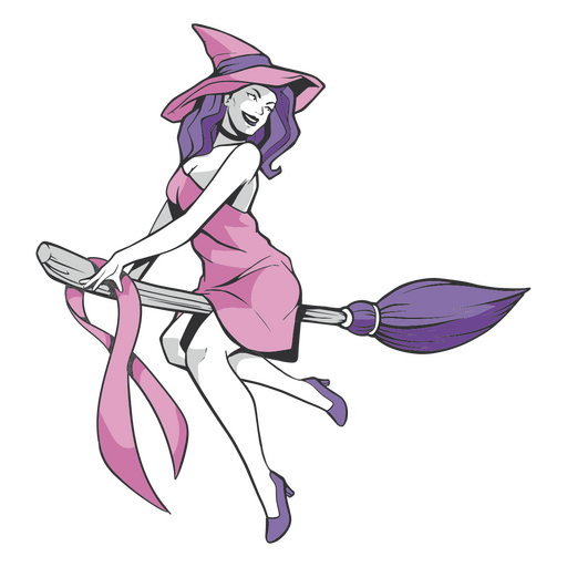 Jovem bruxa voadora em um vestido rosa Desenho PNG